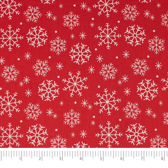 SINGER Christmas Red Snowflakes Cotton Fabric